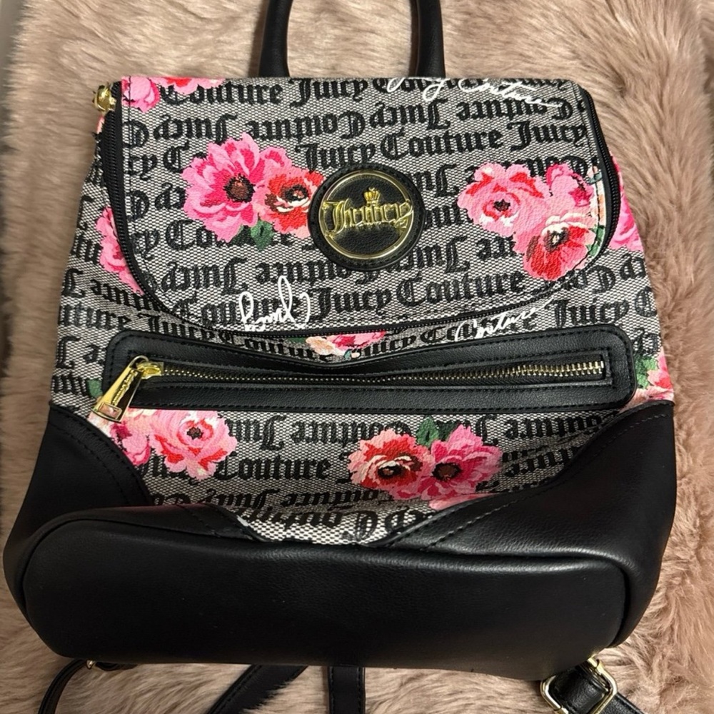 Juicy Couture Black and Pink Floral Backpack